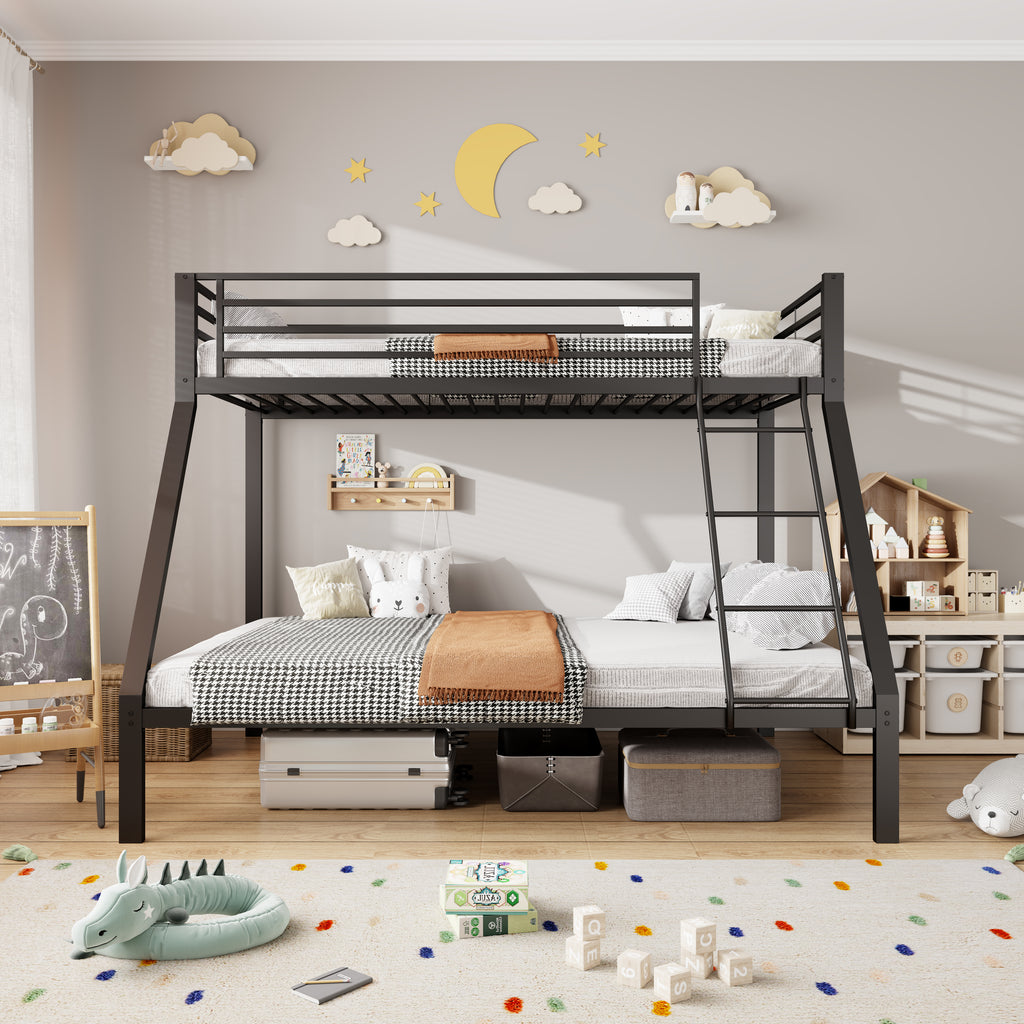 Cama bunk Metal 90/140 x 200 cm – Cama familiar y bunk con protección contra caídas, escalera segura y rejilla, construcción estable, silenciosa, para niños, jóvenes y adultos, Negro