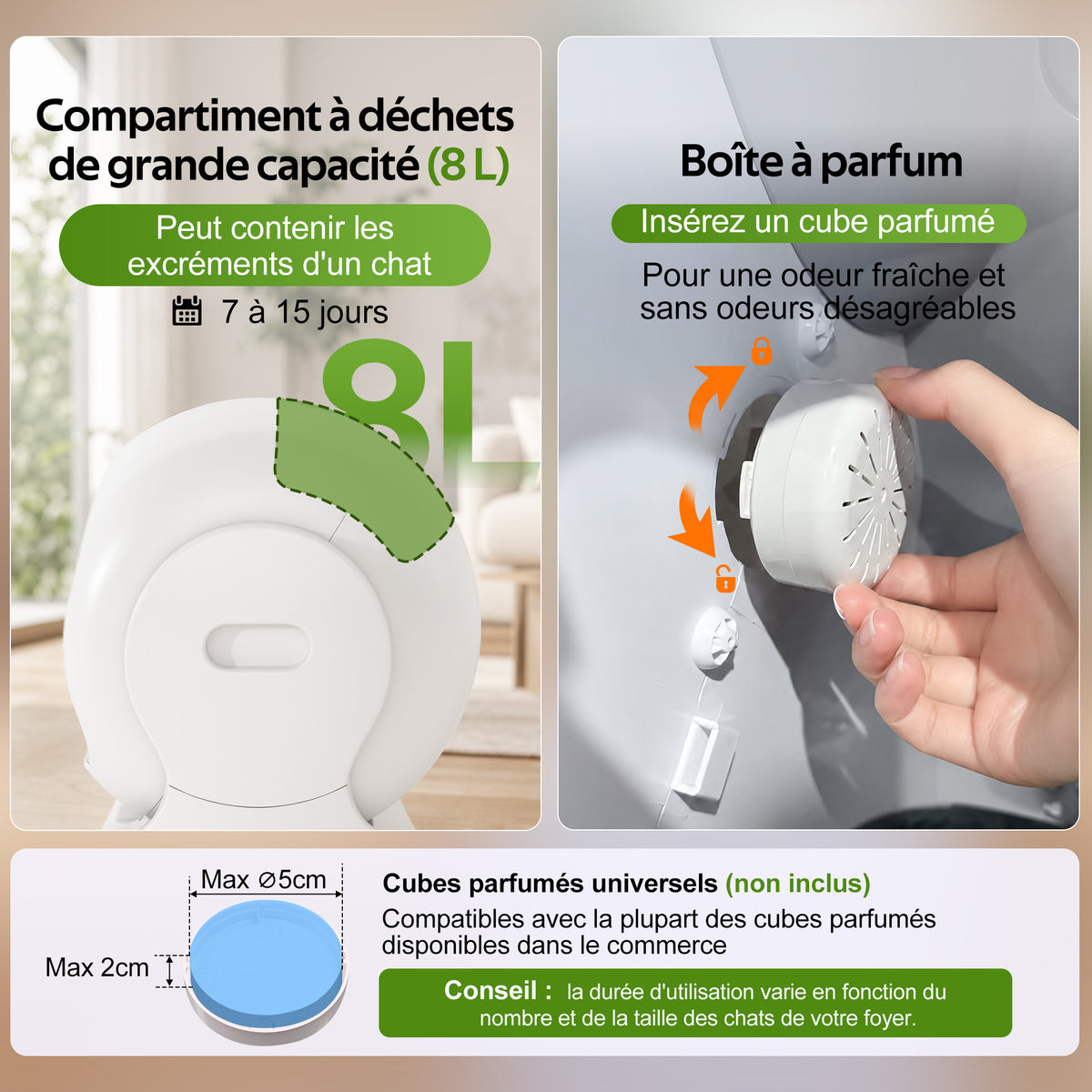 Toaleta automática inteligente para gatos con control por App, 68L de espacio interior, 8L de contenedor de desechos, caja de aromaterapia, seguridad infrarroja, para 1–2 gatos, auto - limpiante, silenciosa, segura para niños