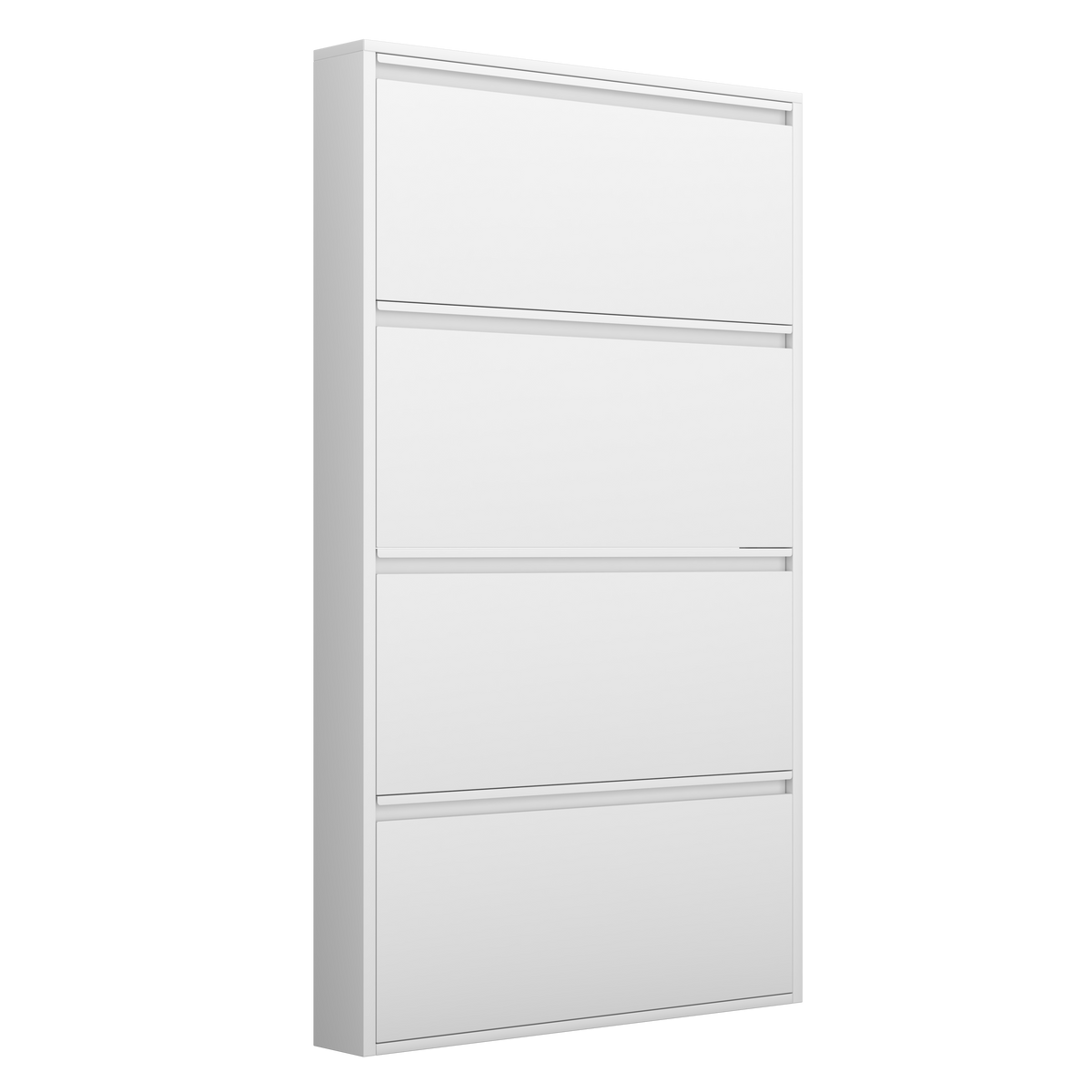 Gabinet de calzado de metal con 4 cajones volteables, organizador de calzado para la pared, estante oculto estrecho para el vestíbulo, blanco