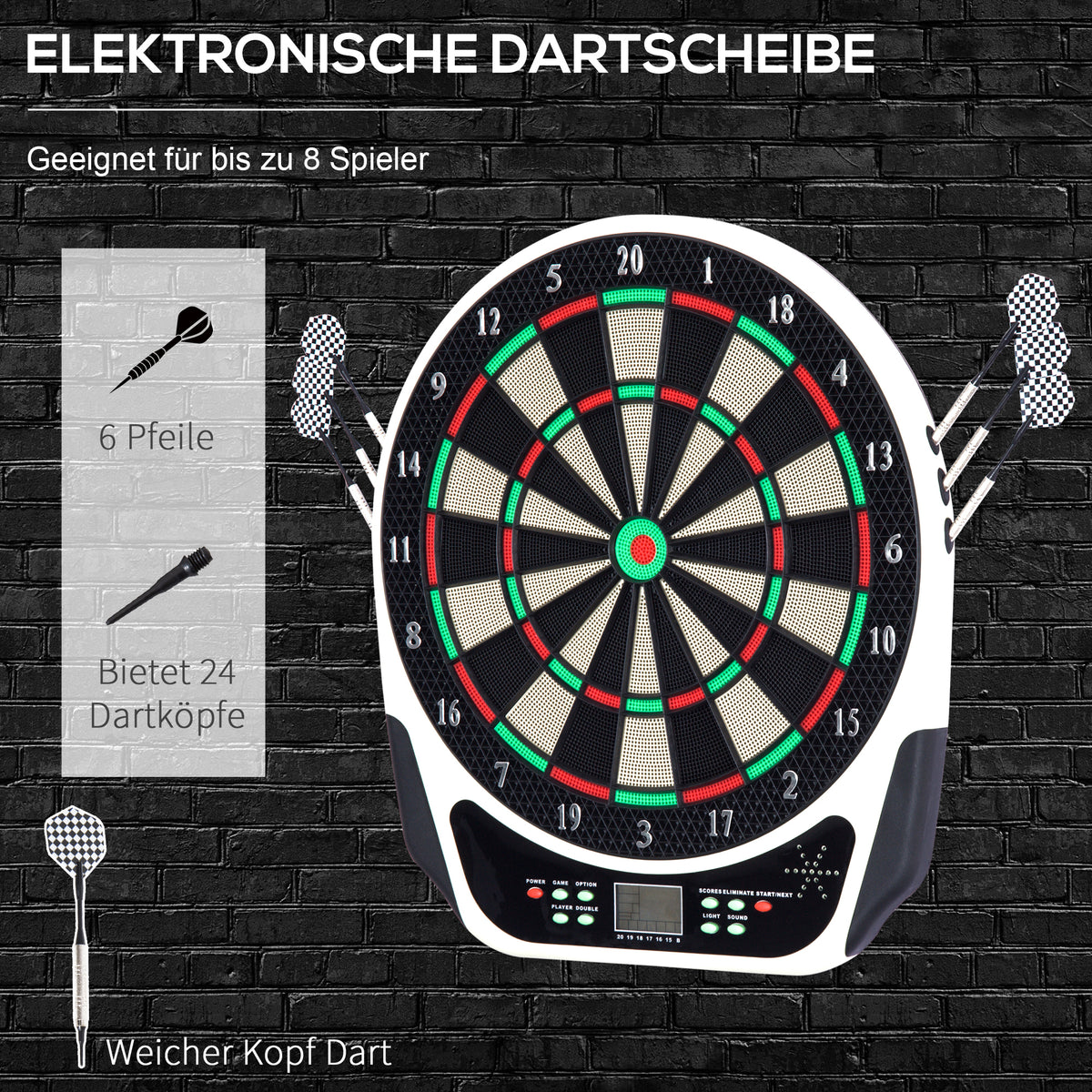 Tablero de dardos electrónico, tablero de dardos con pantalla LCD, 6 dardos, 24 puntas de dardo, 18 juegos, 159 opciones de tiros, para 8 jugadores