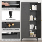 [Metal Adjustable] Gabinete de almacenamiento de dos puertas de metal para despensa de cocina, gabinete de despensa alta de acero para cocina, salón, comedor y oficina, color negro
