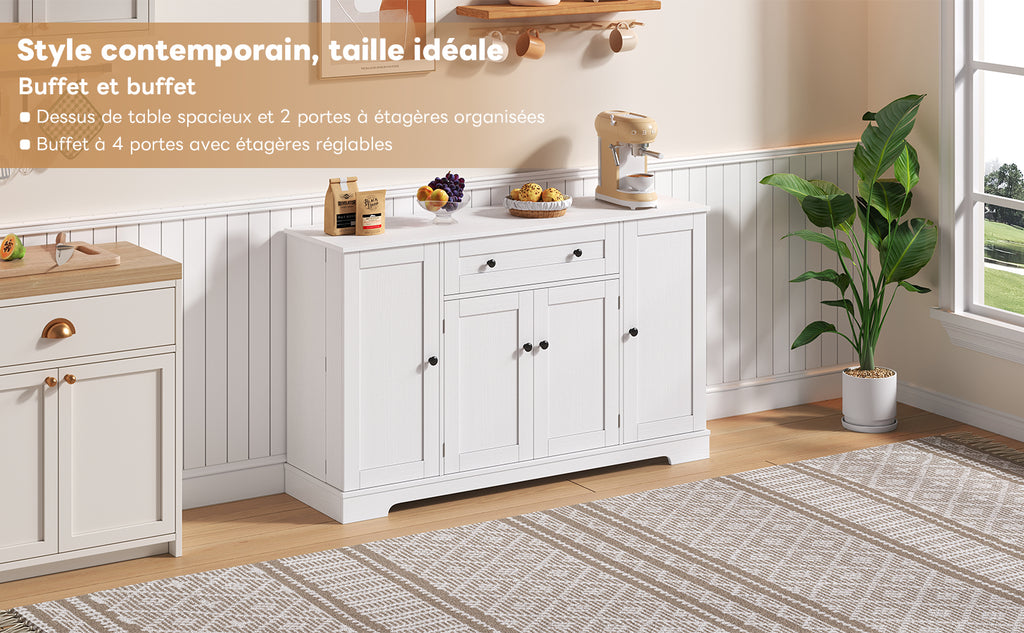 Buffet multifuncional para la cocina – Sideboard de 138 cm con cajón, puertas de estantería y soportes de empotramiento ajustables – Diseño moderno con protección anti-inclinación, ideal para la cocina, el salón y el dormitorio