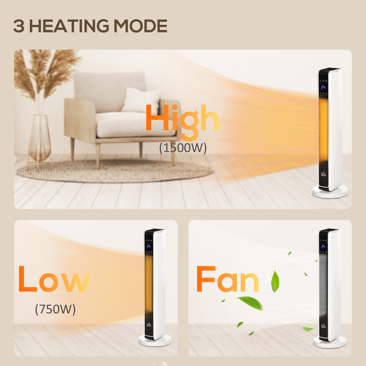 Heizlüfter eléctrico de 2200W con control remoto y temporizador de 8 horas, de ABS y PA, blanco y negro, compacto de 21x21x73 cm para calor eficiente