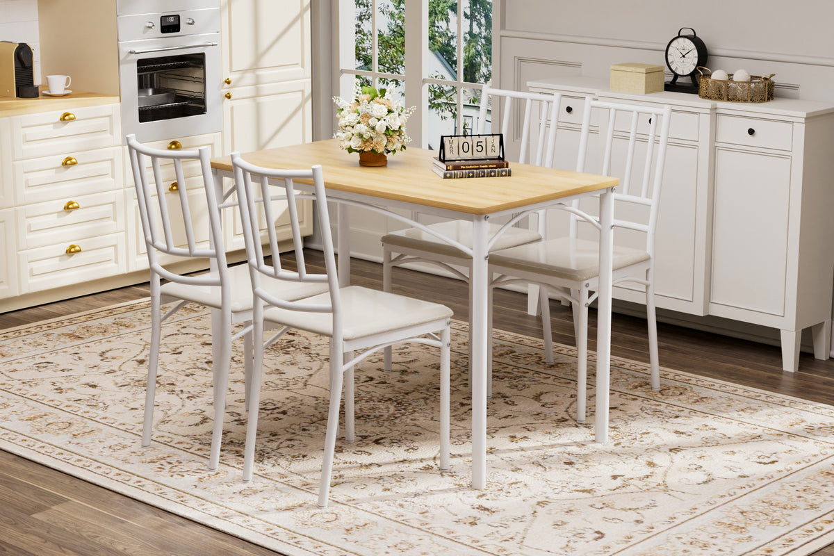 Set de mesa de comedor, barra con 4 sillas de comedor, mesa de cocina con sillas, mesa de desayuno industrial para cocina, salón, sala de fiesta, colores naturales y blanco, 110cm * 60cm * 76,5cm