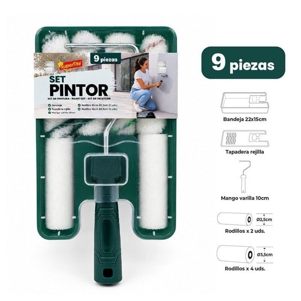 SET PINTOR 9 Piezas Bandeja y Rodillos