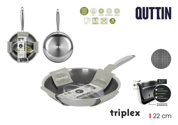 SARTEN ACERO INDUCCION TRIPLEX 22CM QUTTIN