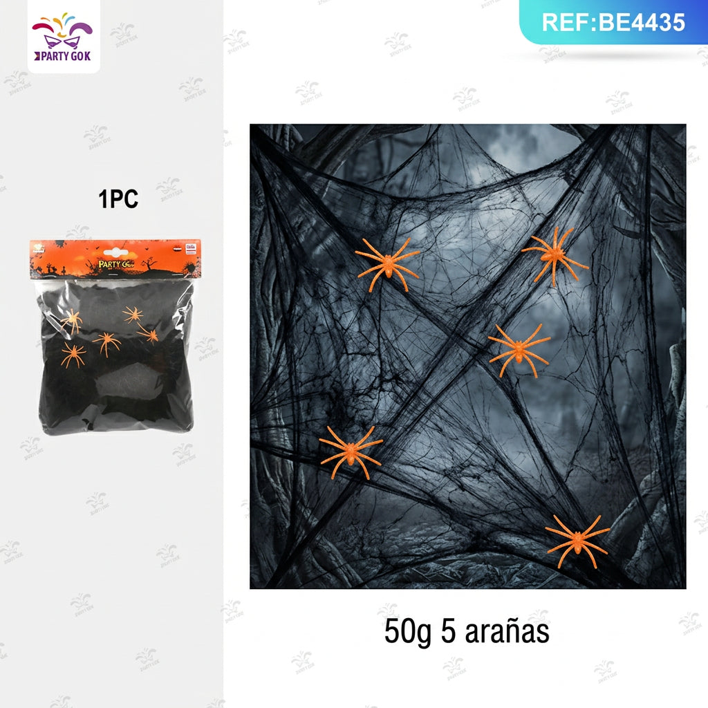 Red de Araña Negra 50g con 5 Arañas