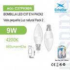 Bombilla LED C37 E14 9W Luz Natural Pack 2