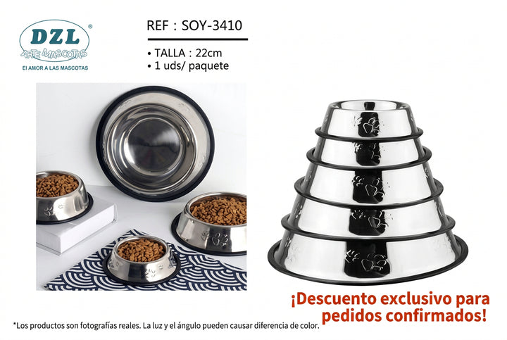 Comedero Acero Inoxidable 22cm para Mascotas