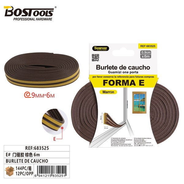 Burlete de Caucho Forma E Marrón 6m