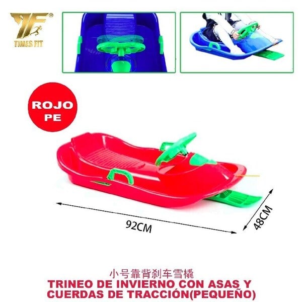 Trineo de Invierno Rojo Pequeño con Asas y Cuerdas