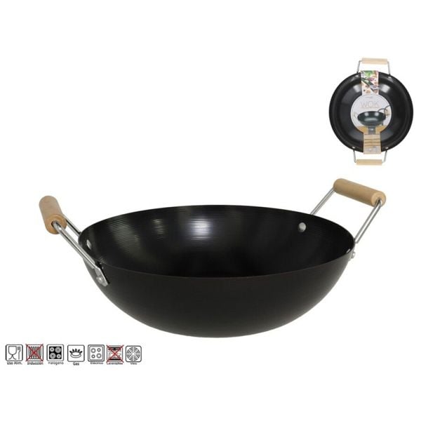 Wok 28 cm con asas de madera