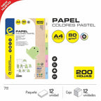 Paquete 200 Hojas Papel Colores Pastel A4 80g