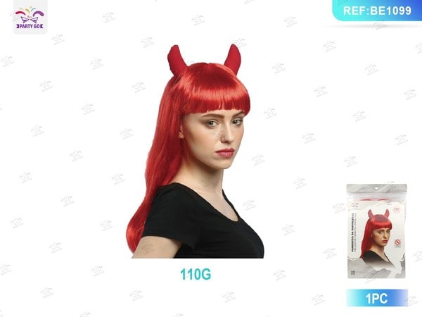 Peluza Roja con Cuernos para Halloween