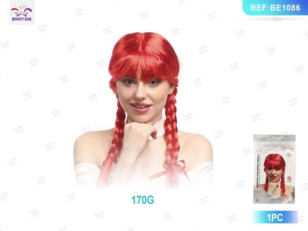 Peluca Roja Trenzas Dobles Halloween