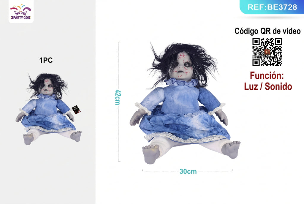 Muñeca Sentada Luminosa con Sonido Vestido Azul