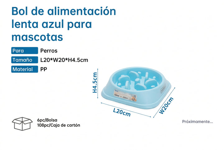 Bol de alimentación lenta azul para mascotas