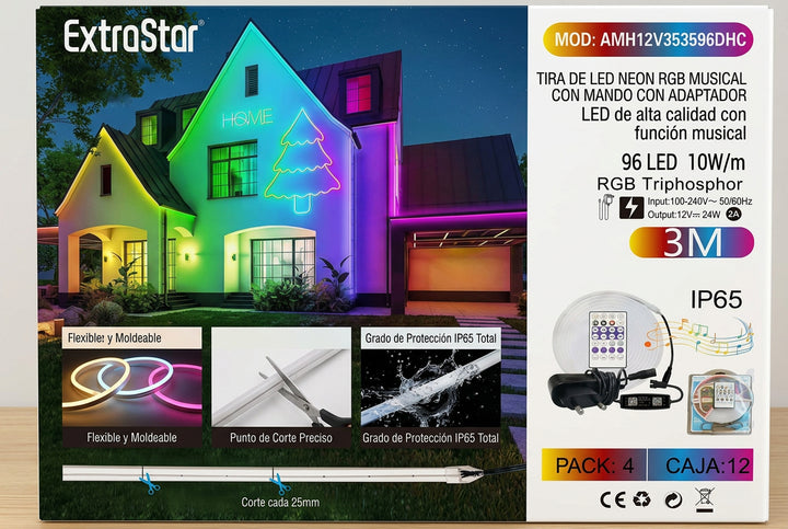 Tira de LED Neon RGB Musical 3M con Mando