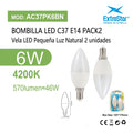 Bombilla LED C37 E14 6W 4200K Pack2