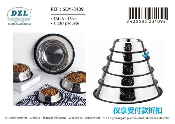 COMEDERO ACERO INOX 18CM PARA MASCOTAS