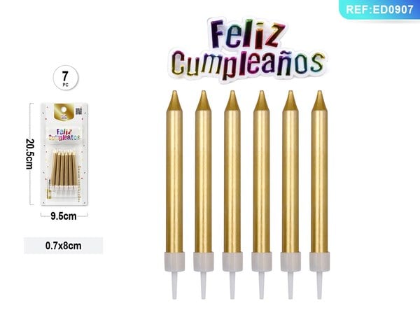 Velas Doradas 7 Piezas para Cumpleaños