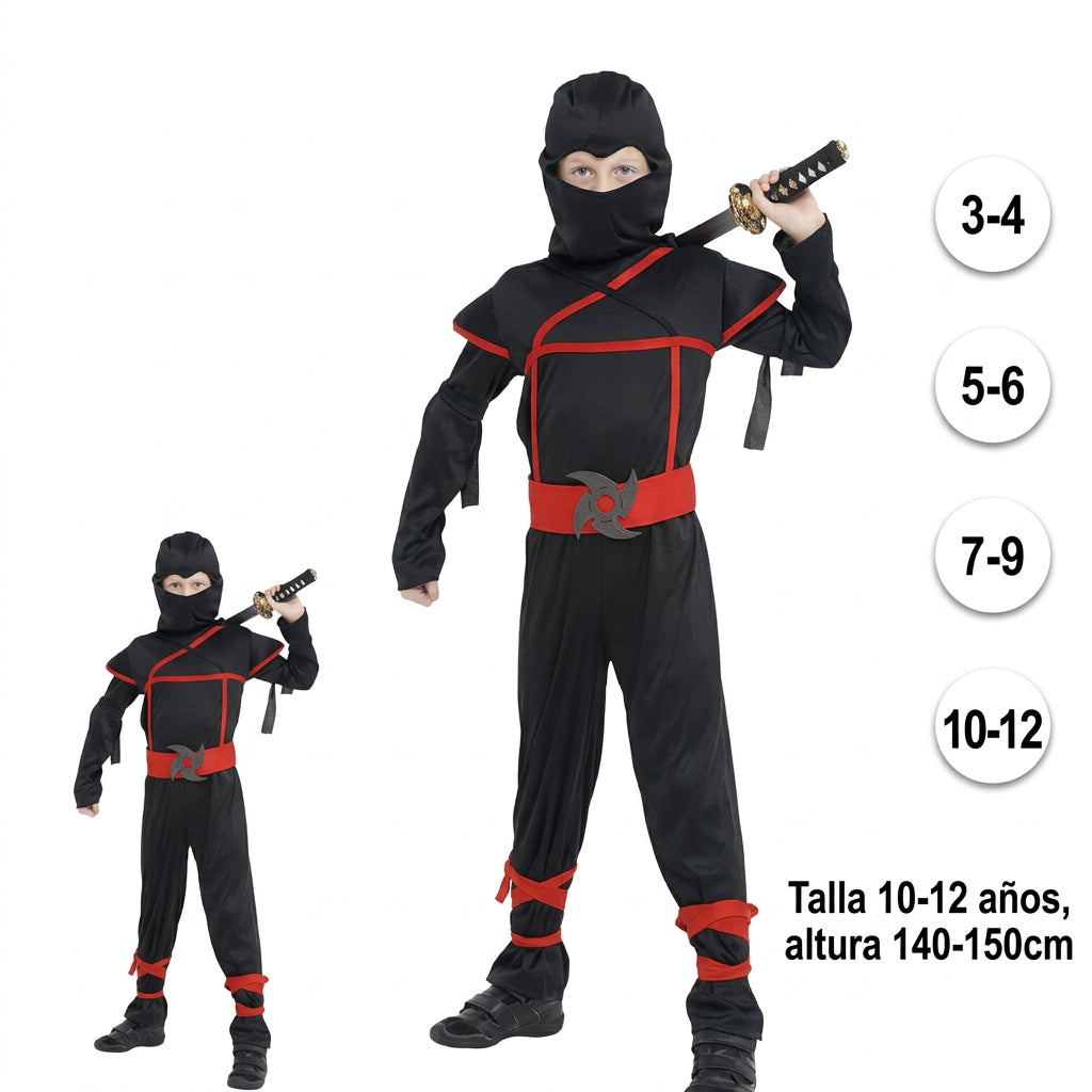 Traje de Ninja Negro y Rojo para Niños