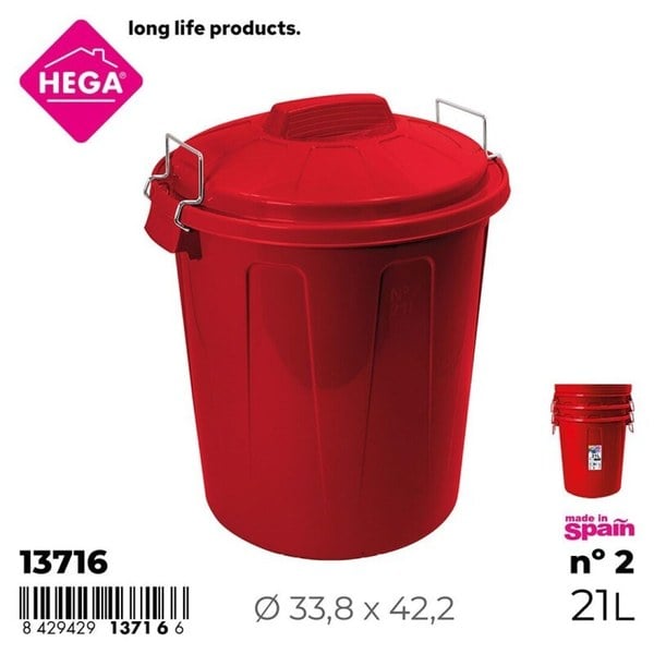Cubo Basura Redondo Nº2 21L Asas Metal Rojo