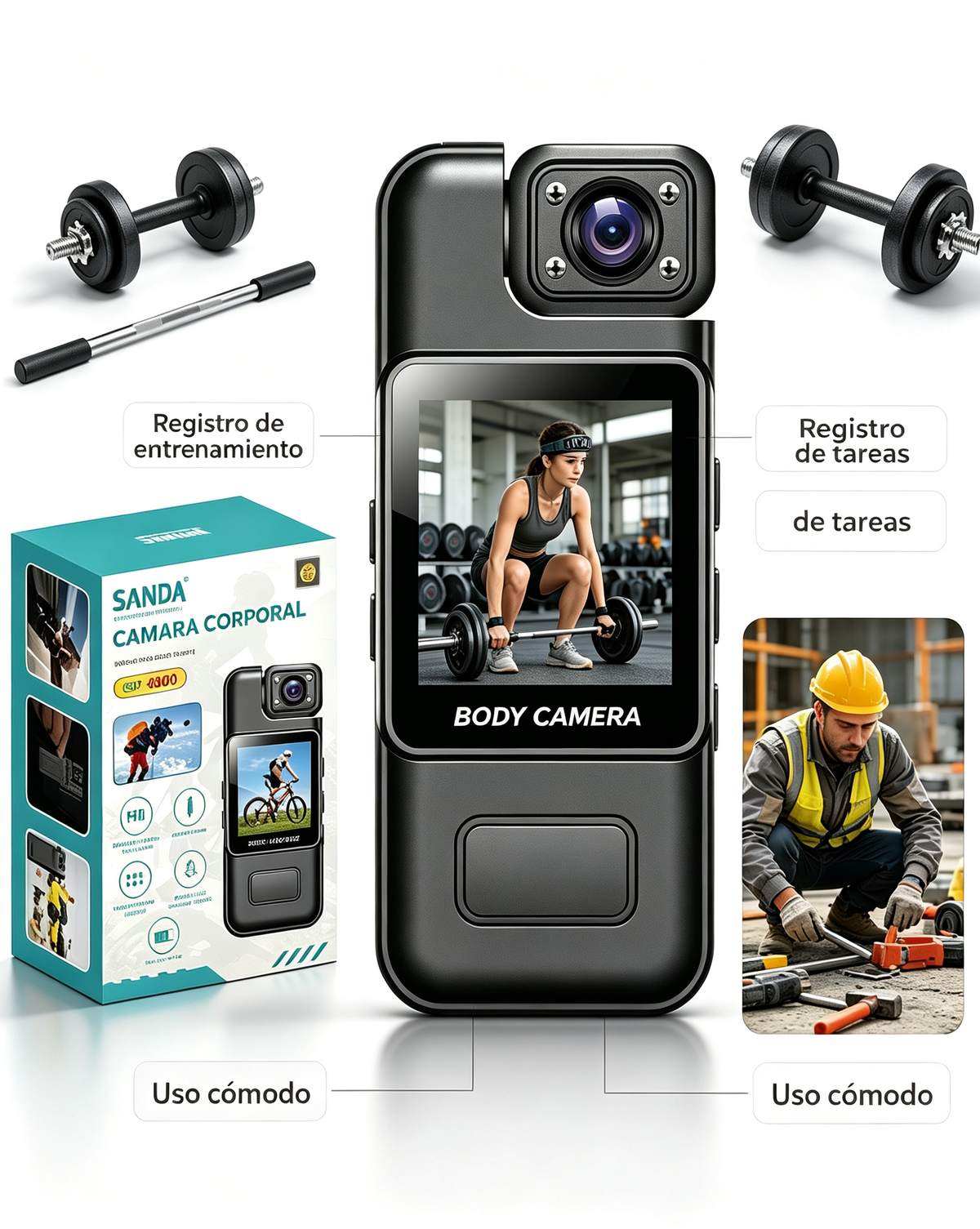 SANDA SD-4680 Cámara Corporal Portátil Body Camera – FHD Visión Nocturna
