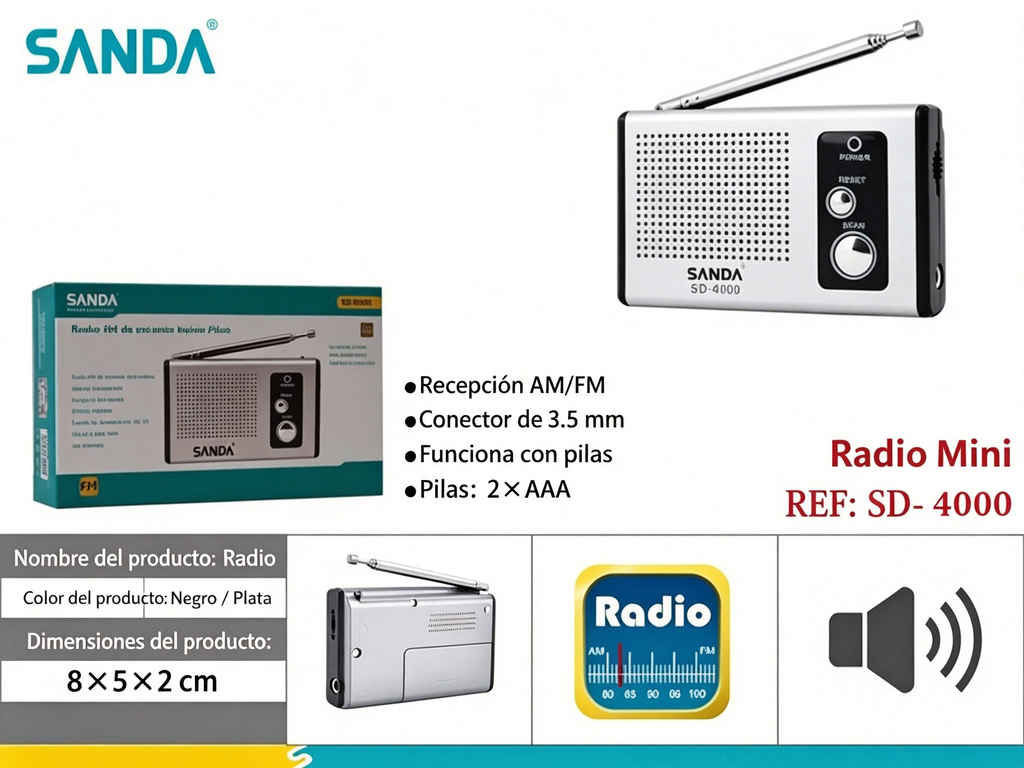 Radio Mini Portátil SANDA SD-4000 AM/FM con Altavoz