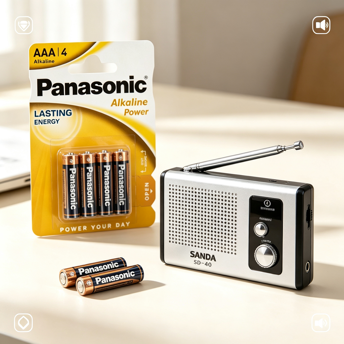 Radio Portátil SANDA + Pack Pilas AAA Panasonic, Radio Mini para Hogar y Exterior