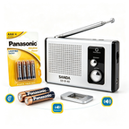 Radio Portátil SANDA + Pack Pilas AAA Panasonic, Radio Mini para Hogar y Exterior