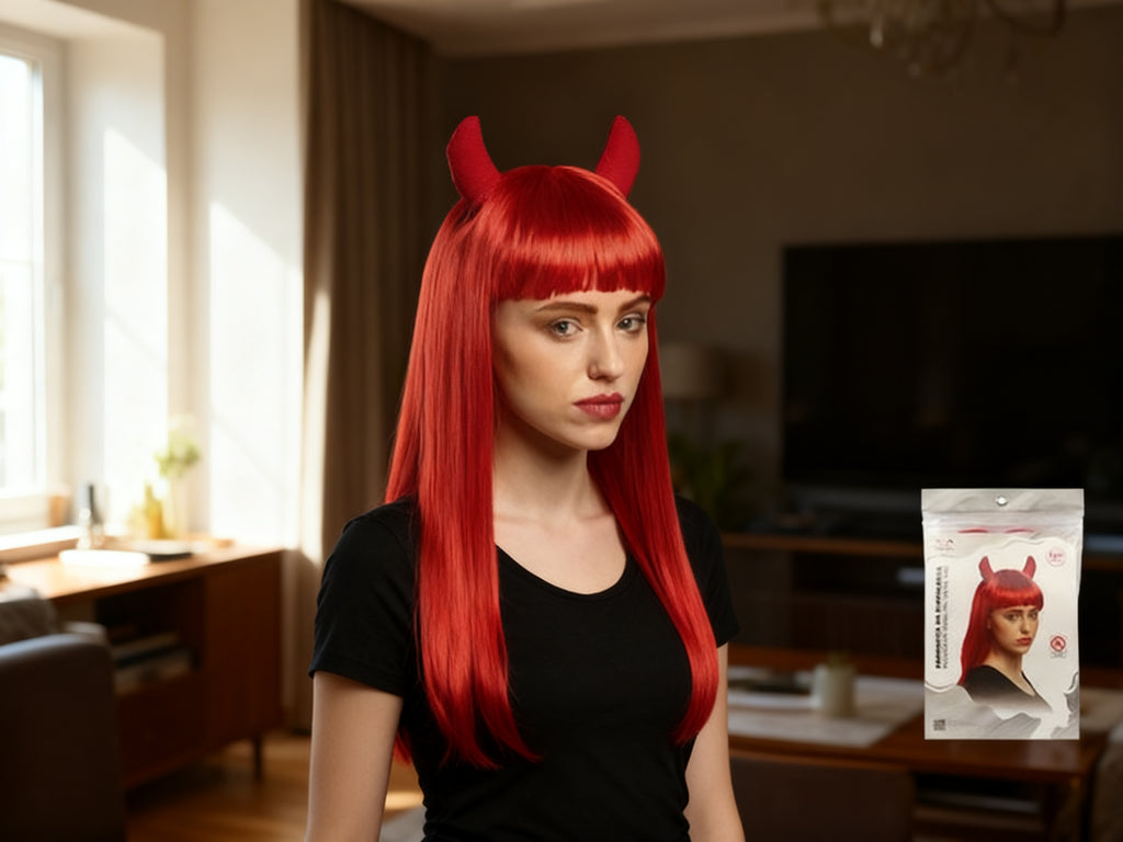 Peluza Roja con Cuernos para Halloween