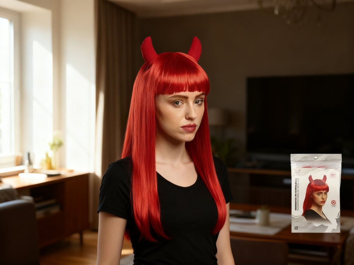 Peluza Roja con Cuernos para Halloween