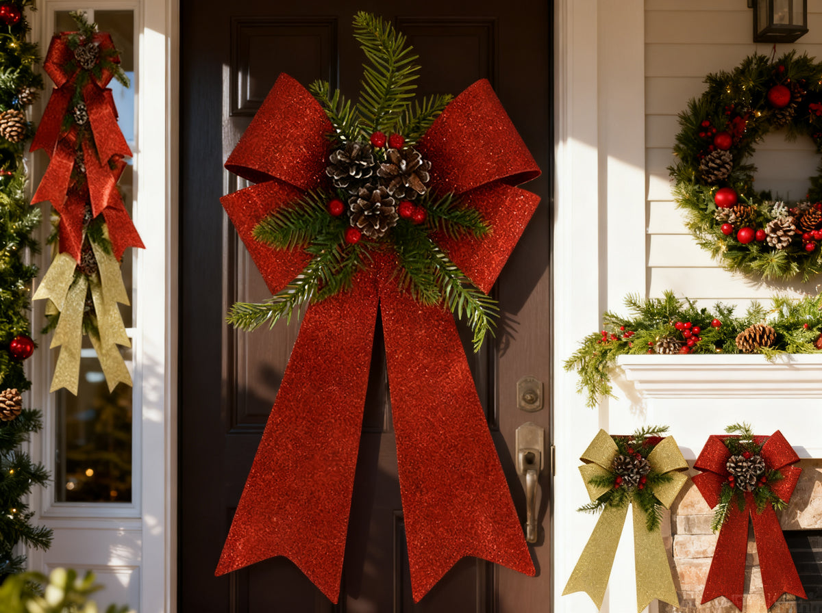 Lazo Decorativo Navideño 23x40cm con Pinas