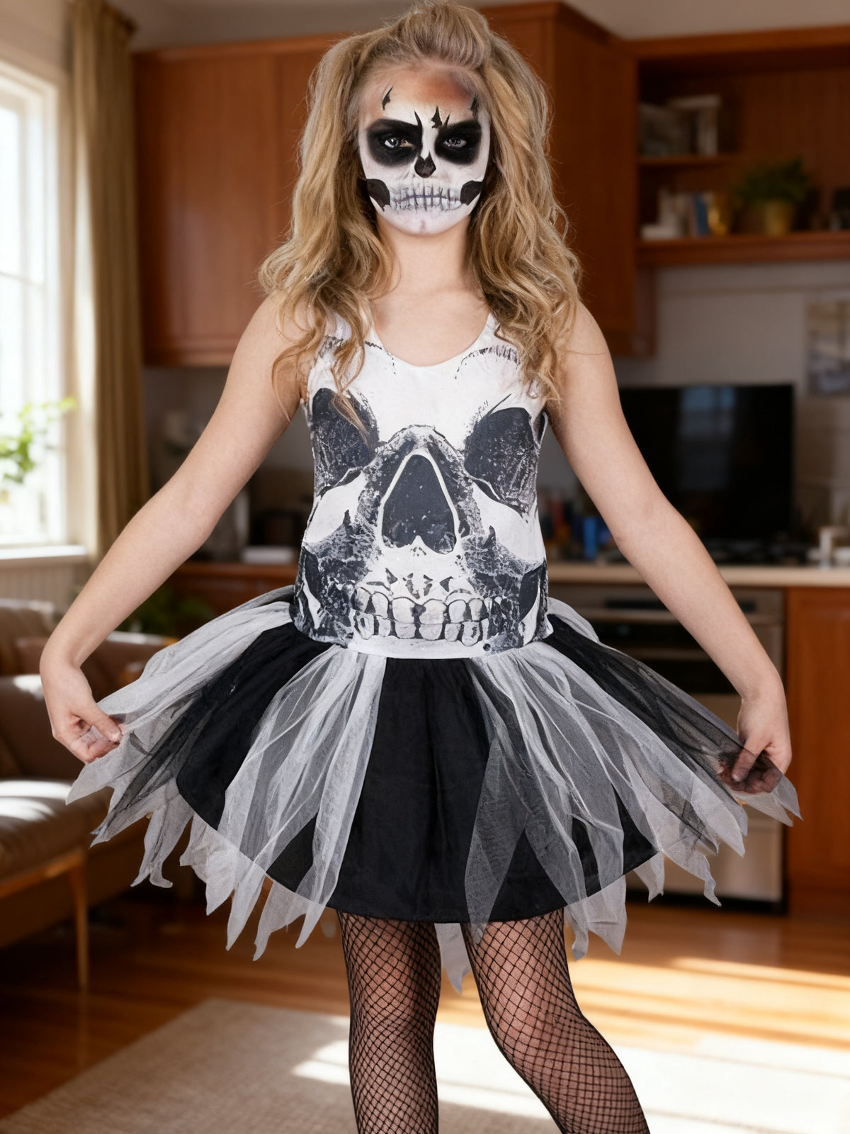 Disfraz de Falda Calavera para Niña