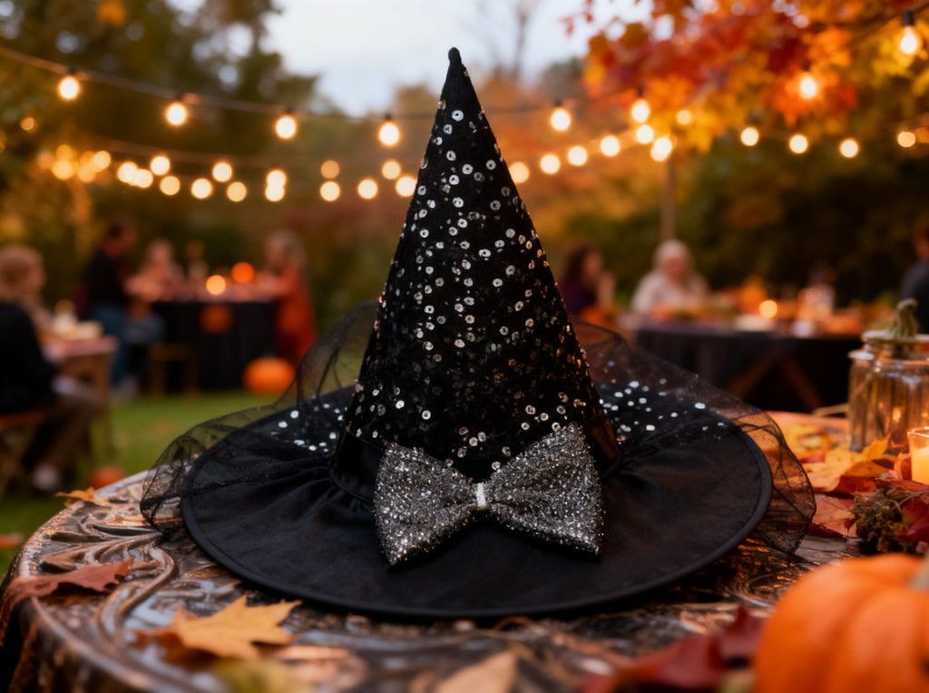 SOMBRERO TRICORNIO DE MALLA CON LENTEJUELAS PARA HALLOWEEN