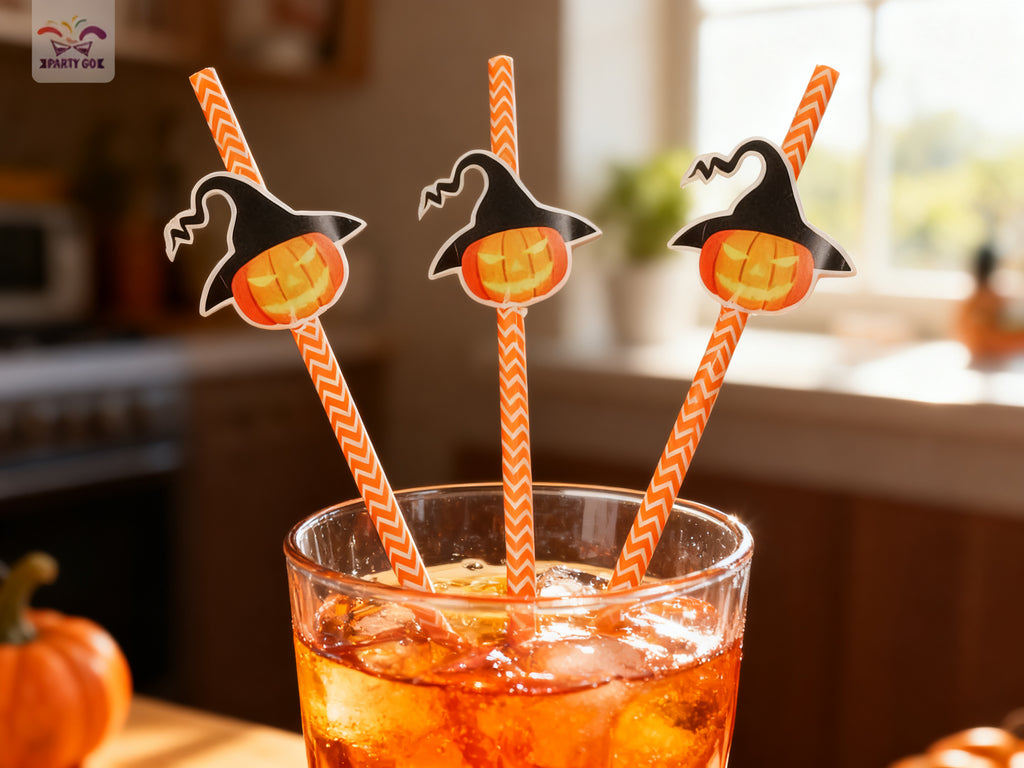 Pajillas con Calabaza Halloween 6 Piezas