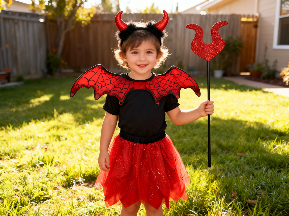 Conjunto Halloween Cuernos Murciélago Rojo 4 Piezas