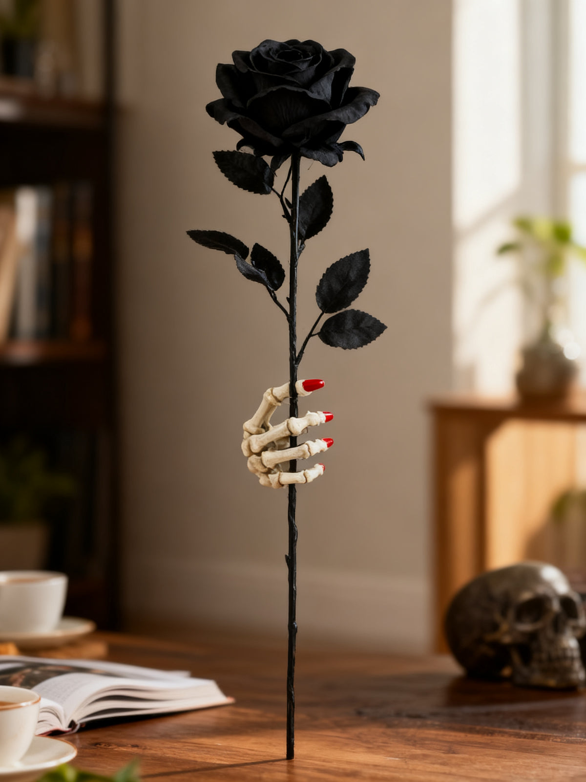 Flor Artificial Halloween con Mano de Esqueleto