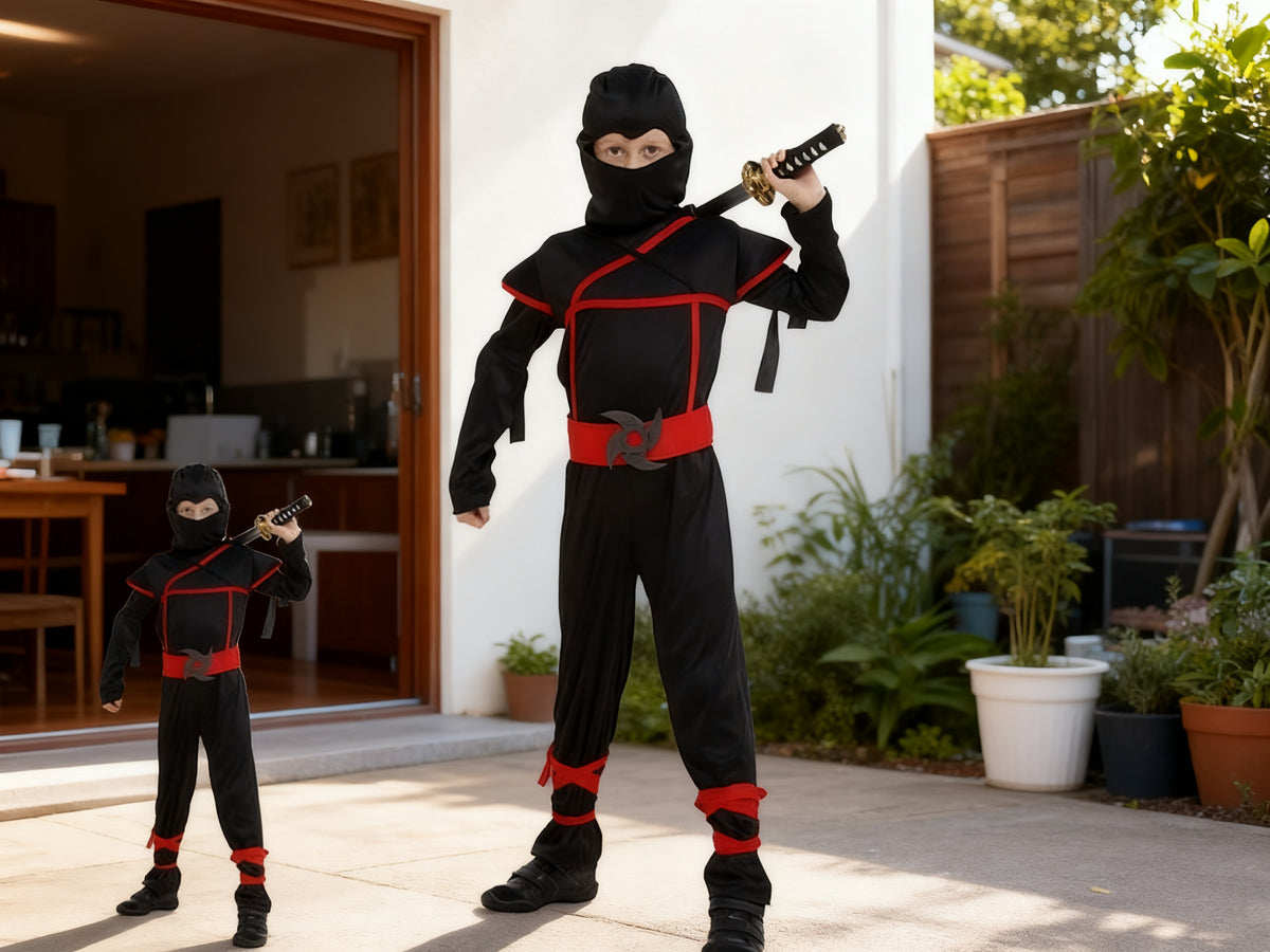 Traje de Ninja Negro y Rojo para Niños