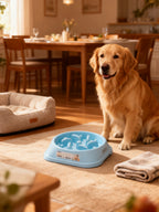 Bol de alimentación lenta azul para mascotas
