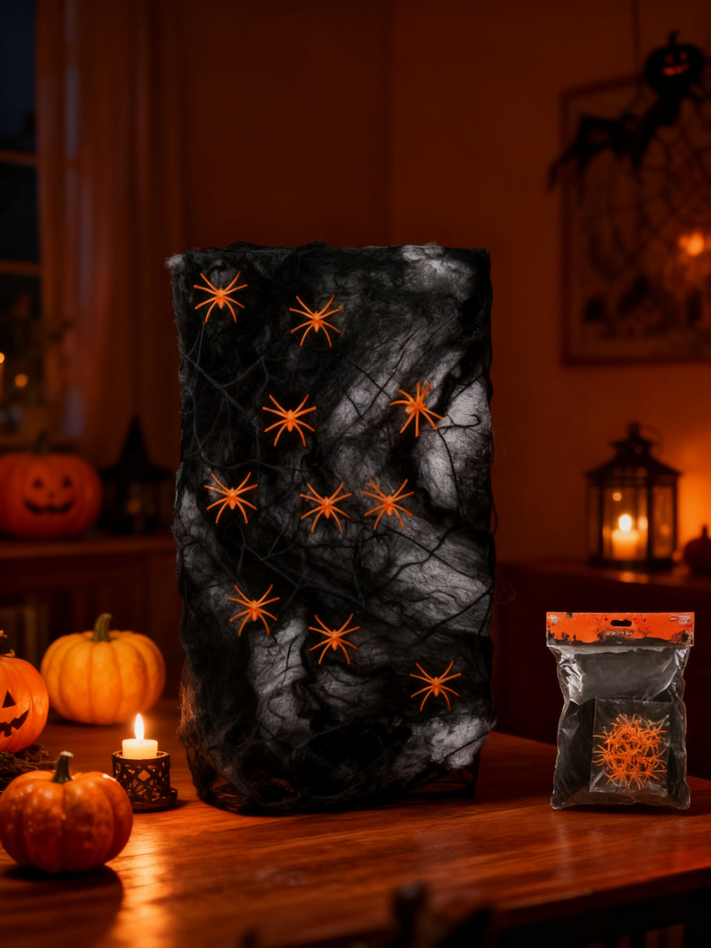 Tela de Araña Negra Halloween 200g con 20 Arañas