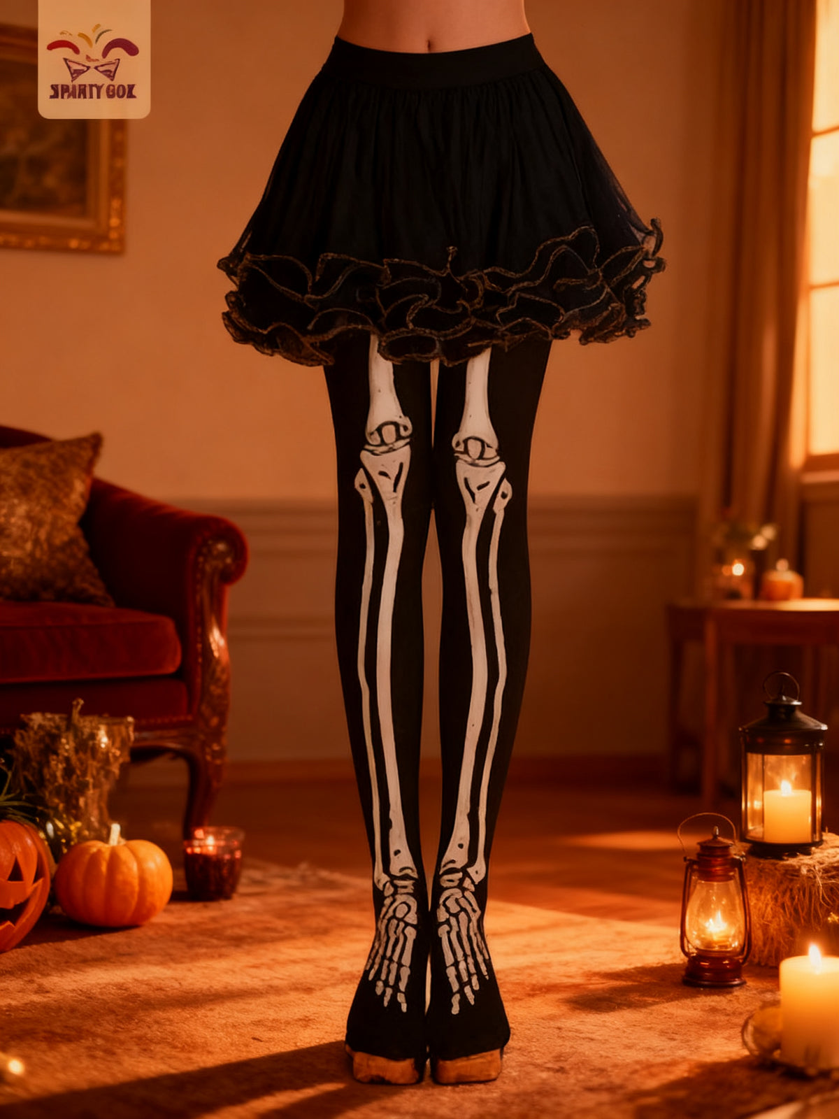 Medias negras con huesos para Halloween
