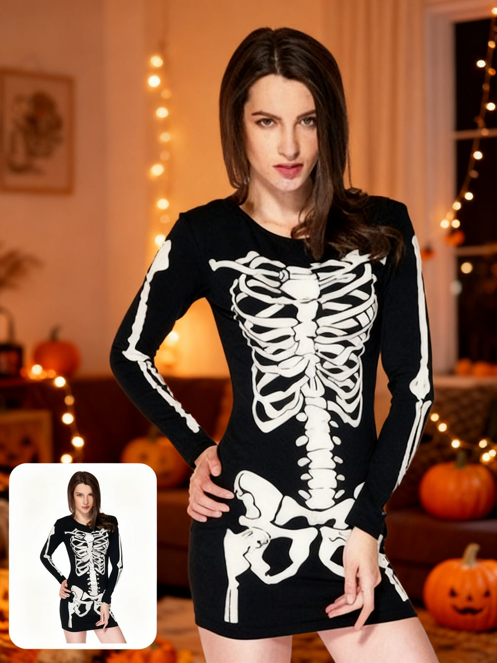 Vestido de Esqueleto Fantasma para Mujer