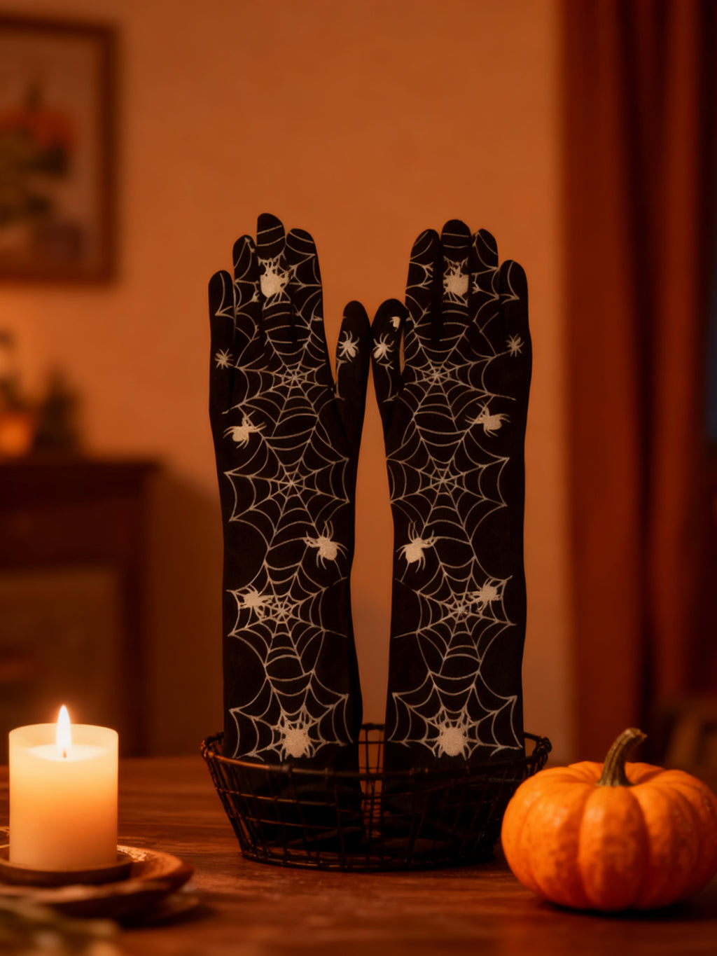 Guantes de Halloween con Telarañas