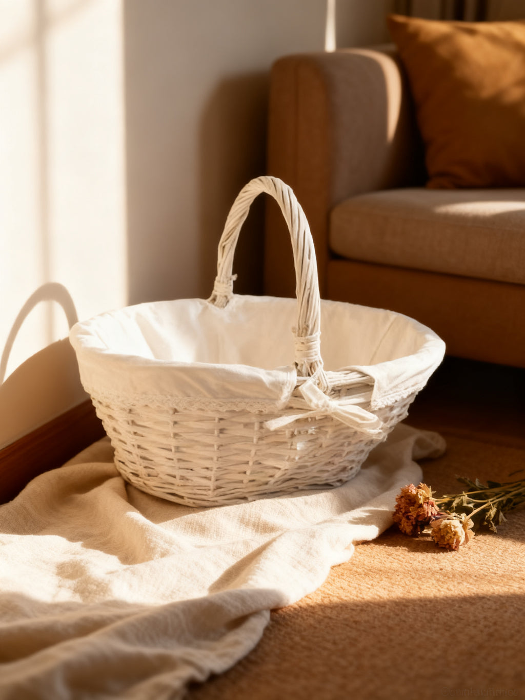 Cesta Mimbre Oval con Asa 38x30x17 cm