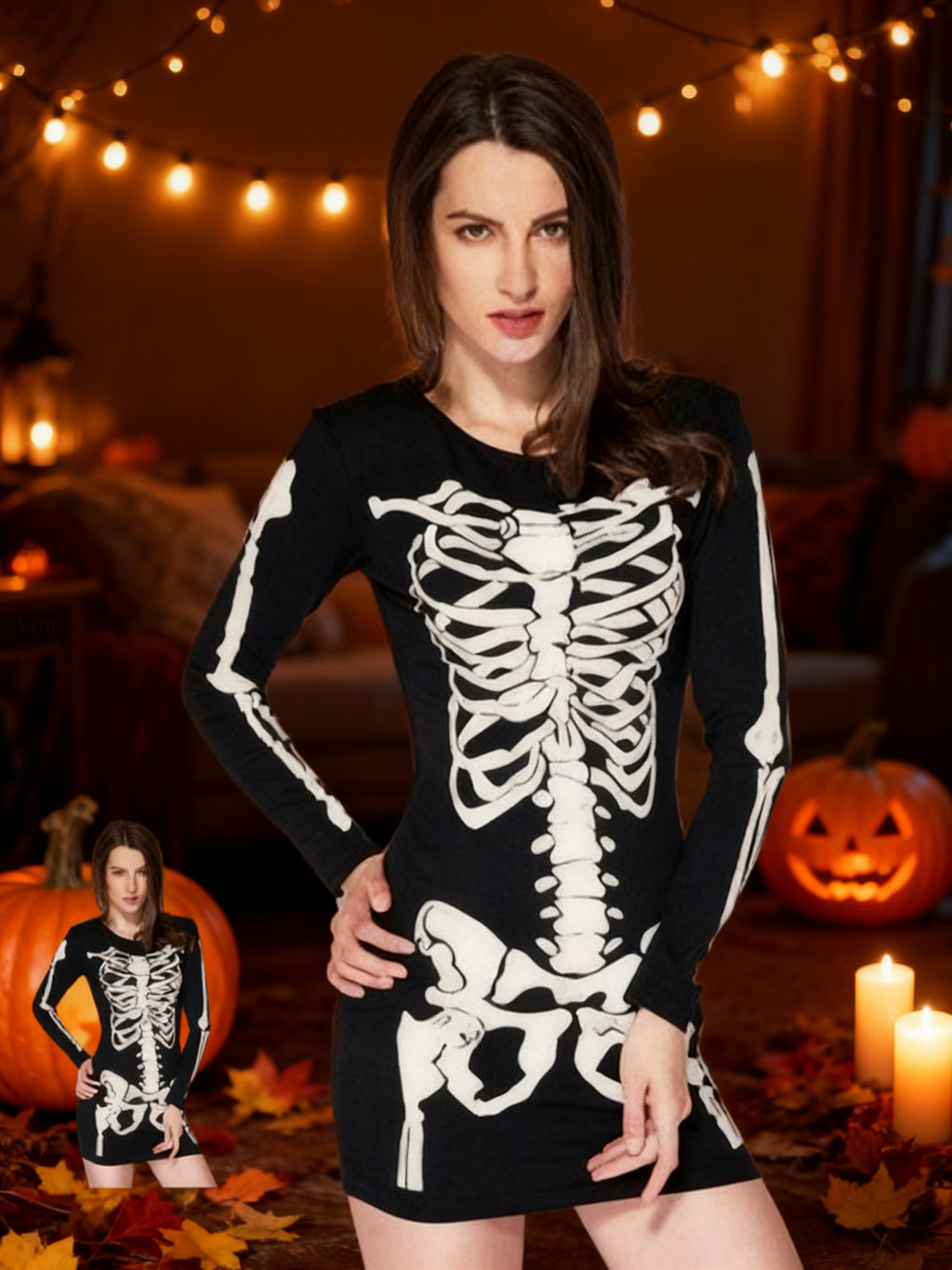 Vestido Disfraz Halloween Esqueleto