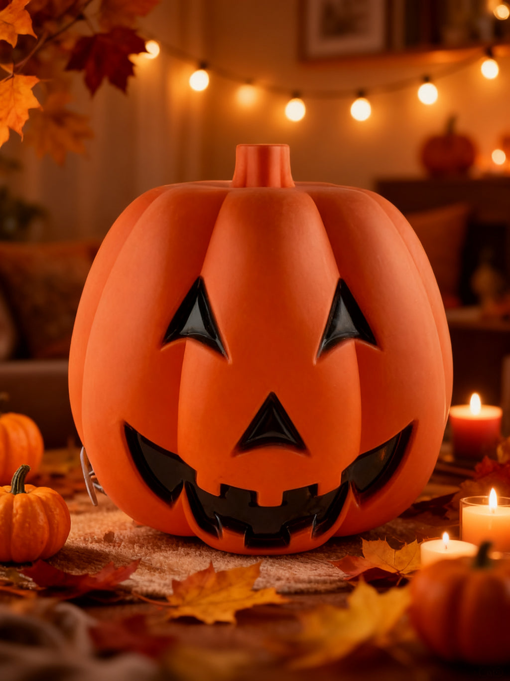 LAMPARA CALABAZA NARANJA CON SONRISA