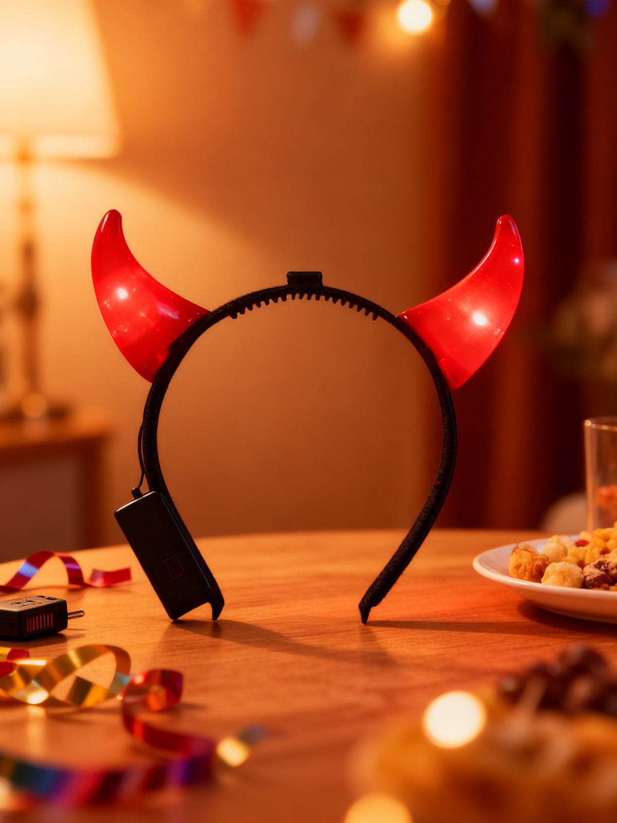 BROCHE CUERNOS CON LUCES HALLOWEEN