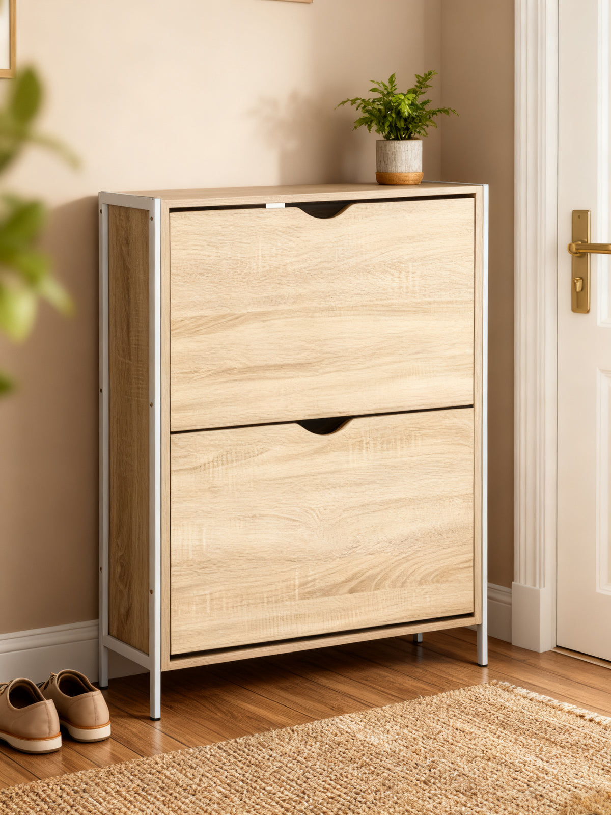 Mueble Zapatero 2 Niveles Madera-Metal Moblekit